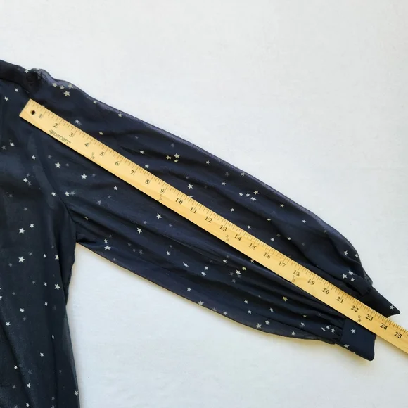 Lovestitch Star Print Black White Long Sleeve Sheer Blouse Top Button Medium - Picture 15 of 15